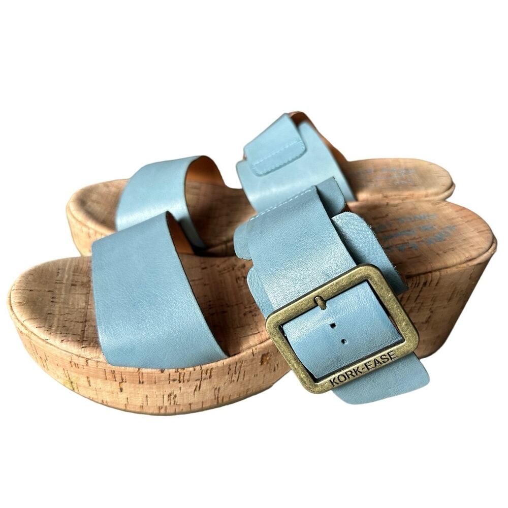 Kork-Ease Light Blue Cork Platform Slide Sandals